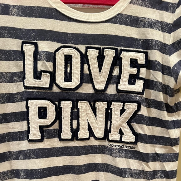 Pink Victoria secret tee, size large, bavy and white strip - Picture 1 of 3